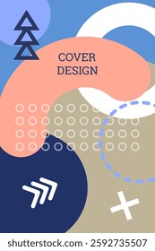 Bright background in Memphis style. Geometric cover design. Fashionable bright cover, banner, poster, booklet. Bright colors. Vector