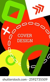 Bright background in Memphis style. Geometric cover design. Fashionable bright cover, banner, poster, booklet. Bright colors. Vector