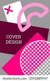 Bright background in Memphis style. Geometric cover design. Fashionable bright cover, banner, poster, booklet. Bright colors. Vector
