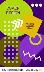 Bright background in Memphis style. Geometric cover design. Fashionable bright cover, banner, poster, booklet. Bright colors. Vector