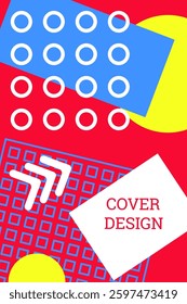 Bright background in Memphis style. Geometric cover design. Fashionable bright cover, banner, poster, booklet. Bright colors. Vector