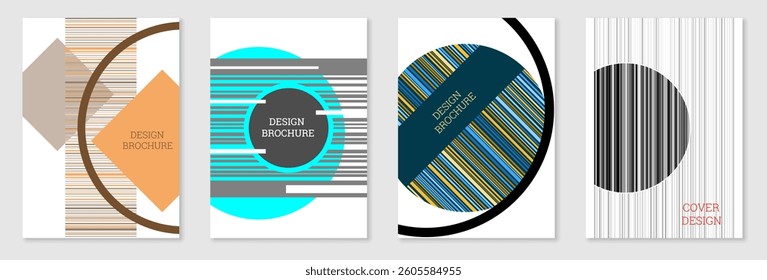 Bright background in Memphis style. Set of geometric cover designs. Fashionable bright cover, banner, poster, booklet. Bright colors. Vector