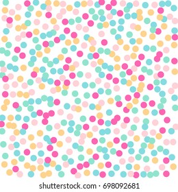 Bright Background of Multicolored Confetti. Square Card and Frame. Vector Isolated Confetti on White Background Pattern. Template for Holiday Designs, Invitation, Party, Birthday, Wedding, Solemnity.