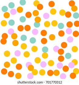 Bright Background of Multicolored Confetti. Square Card, Cover and Frame. Vector Isolated Confetti on White Background Pattern. Template Background Orange, Yellow, Blue, Turquoise and Pink Colors.