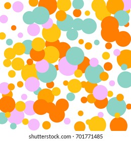 Bright Background of Multicolored Confetti. Square Card, Cover and Frame. Vector Isolated Confetti on White Background Pattern. Template Background Orange, Yellow, Blue, Turquoise and Pink Colors.