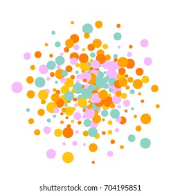 Bright Background of Multicolored Confetti. Square Card, Cover and Frame. Vector Isolated Confetti on White Background Pattern. Template Background Orange, Yellow, Blue, Turquoise and Pink Colors.