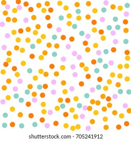 Bright Background of Multicolored Confetti. Square Card, Cover and Frame. Vector Isolated Confetti on White Background Pattern. Template Background Orange, Yellow, Blue, Turquoise and Pink Colors.