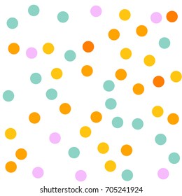 Bright Background of Multicolored Confetti. Square Card, Cover and Frame. Vector Isolated Confetti on White Background Pattern. Template Background Orange, Yellow, Blue, Turquoise and Pink Colors.