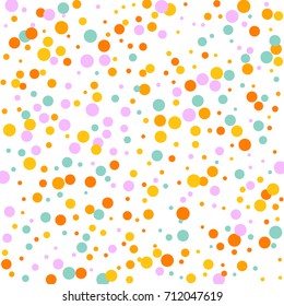 Bright Background of Multicolored Confetti. Square Card, Cover and Frame. Vector Isolated Confetti on White Background Pattern. Template Background Orange, Yellow, Blue, Turquoise and Pink Colors.