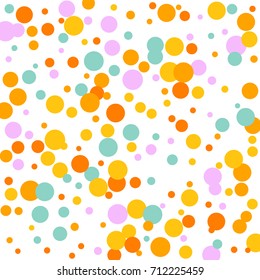 Bright Background of Multicolored Confetti. Square Card, Cover and Frame. Vector Isolated Confetti on White Background Pattern. Template Background Orange, Yellow, Blue, Turquoise and Pink Colors.