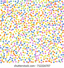 Bright background of multicolored confetti. Square card and frame. Vector isolated confetti on white background pattern. Template for holiday designs, invitation, party, birthday, wedding, solemnity.