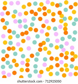 Bright Background of Multicolored Confetti. Square Card, Cover and Frame. Vector Isolated Confetti on White Background Pattern. Template Background Orange, Yellow, Blue, Turquoise and Pink Colors.
