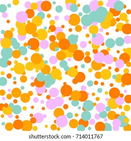 Bright Background of Multicolored Confetti. Square Card, Cover and Frame. Vector Isolated Confetti on White Background Pattern. Template Background Orange, Yellow, Blue, Turquoise and Pink Colors.