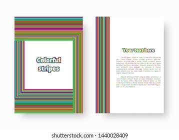 Bright background with multicolored stripes of different widths. Vector illustration with blue, green, yellow, orange, pink lines.