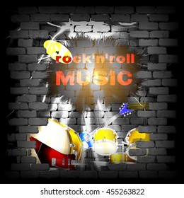 Bright background music with stone brick and rock guitars, drums. You can use any text or image on a black background.