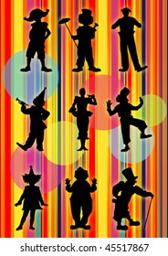 bright background from nine clowns