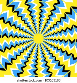 Bright background with the optical illusion of rotation executed from rhombuses