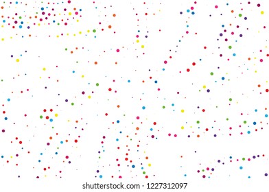 Bright background  for party invites, wedding, cards, phone Wallpapers. Vector illustration.  Festival pattern with color round glitter, confetti. Random, chaotic polka dot. 