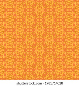 Bright background pattern with decorative ornaments on an orange background, wallpaper. Seamless pattern, texture. Vector image