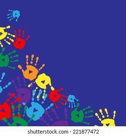 Bright background with a prints of hands 
