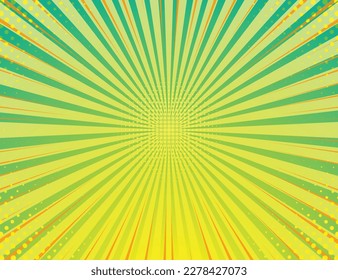 fondo brillante con líneas radiales y puntos de semitono para ilustración retro. fondo verde