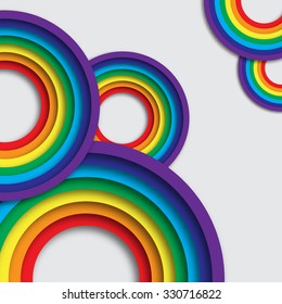 Bright background with rainbow colorful paper craft origami circles. Applique Vector background