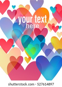 Bright background with raindow hearts. Vector illustration