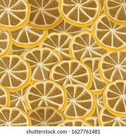 Bright background repeating design with citrus fruits, lemons. Vector