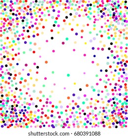 Bright background with scattered confetti. Colored postcard.