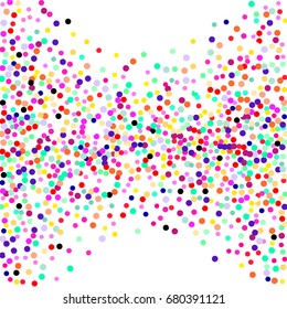 Bright background with scattered confetti. Colored postcard.