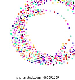 Bright background with scattered confetti. Colored postcard.