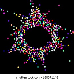 Bright background with scattered confetti. Colored postcard.