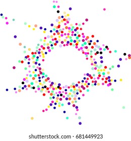 Bright background with scattered confetti. Colored postcard.