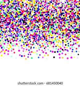 Bright background with scattered confetti. Colored postcard.