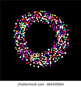 Bright background with scattered confetti. Colored postcard.