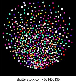 Bright background with scattered confetti. Colored postcard.