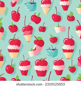 bright background seamless pattern with red candy apples