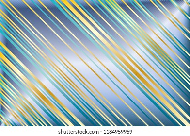 Bright background with sloping lines, stripes. Neon gradient. Radiant texture. Vector illustration. Blue and golden color. Bright background