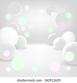 Bright background with snow balls and bokeh. Magic backdrop. Holiday design. Vector EPS10.