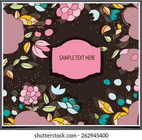 bright background with spring flowers and text on brown background,invitation