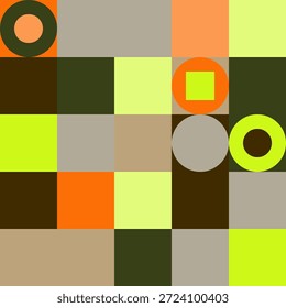 Fondo brillante de cuadrados y círculos. Fondo festivo colorido. Vector