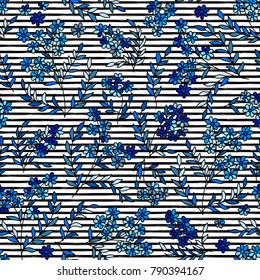 Bright background with strips and flowers. Seamless pattern can be used for wallpapers, fabric, pattern fills, web page backgrounds, surface textures.