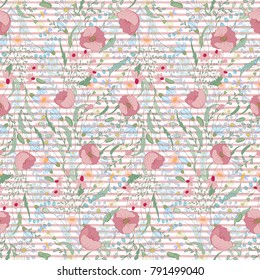 Bright background with strips and flowers. Seamless pattern can be used for wallpapers, fabric, pattern fills, web page backgrounds, surface textures.