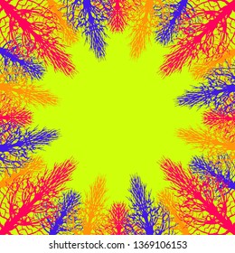 bright background with a stylized silhouette of trees, bottom view, can be used as a frame