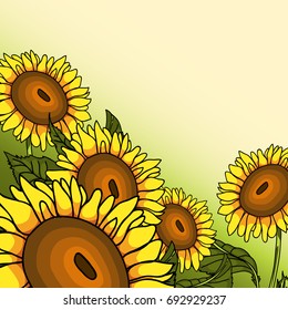 A bright background with sunflowers with a place for your text. Vector illustration