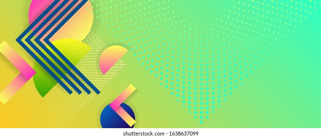 Bright background template summer juicy colors background with geometric elements, lines and dots