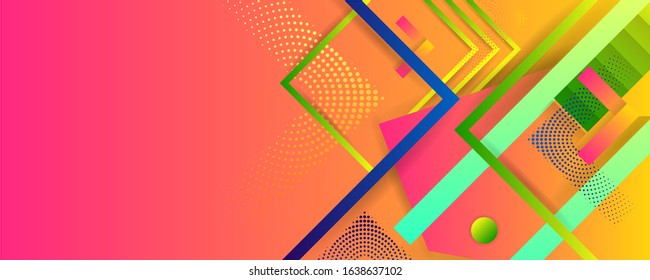 Bright background template summer juicy colors background with geometric elements, lines and dots