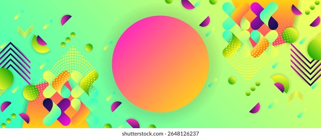 Fondo brillante de la Plantilla de verano de colores jugosos con Elementos geométricos, líneas y puntos