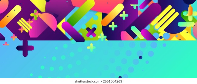 Bright background template summer juicy colors background with geometric elements, lines and dots