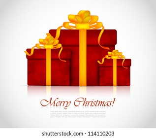 Bright background with three red box with orange bow